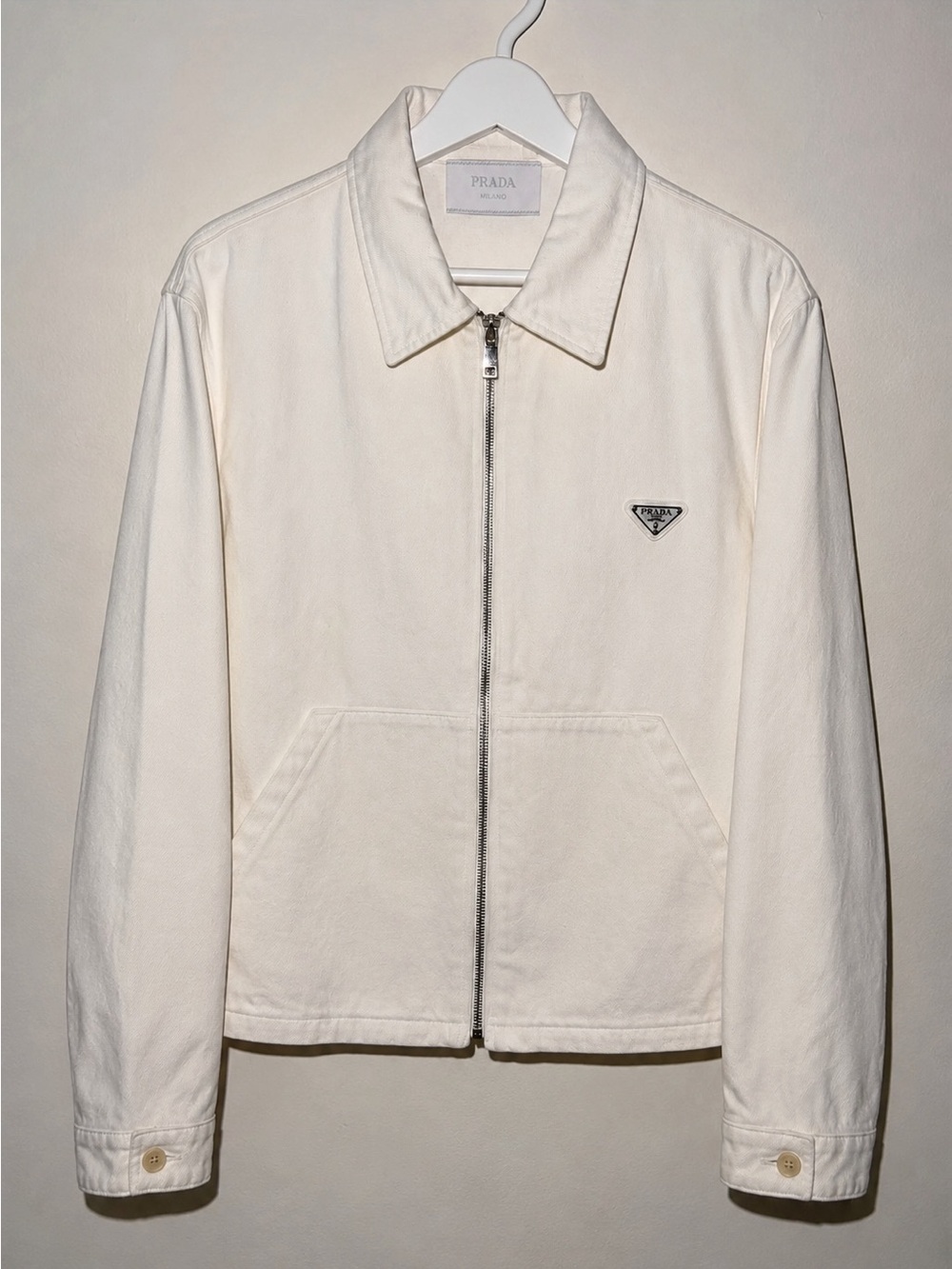 Prada White Zip-Up Men's White Denim Blouson Jacket Small RFID - Picture 4 of 6